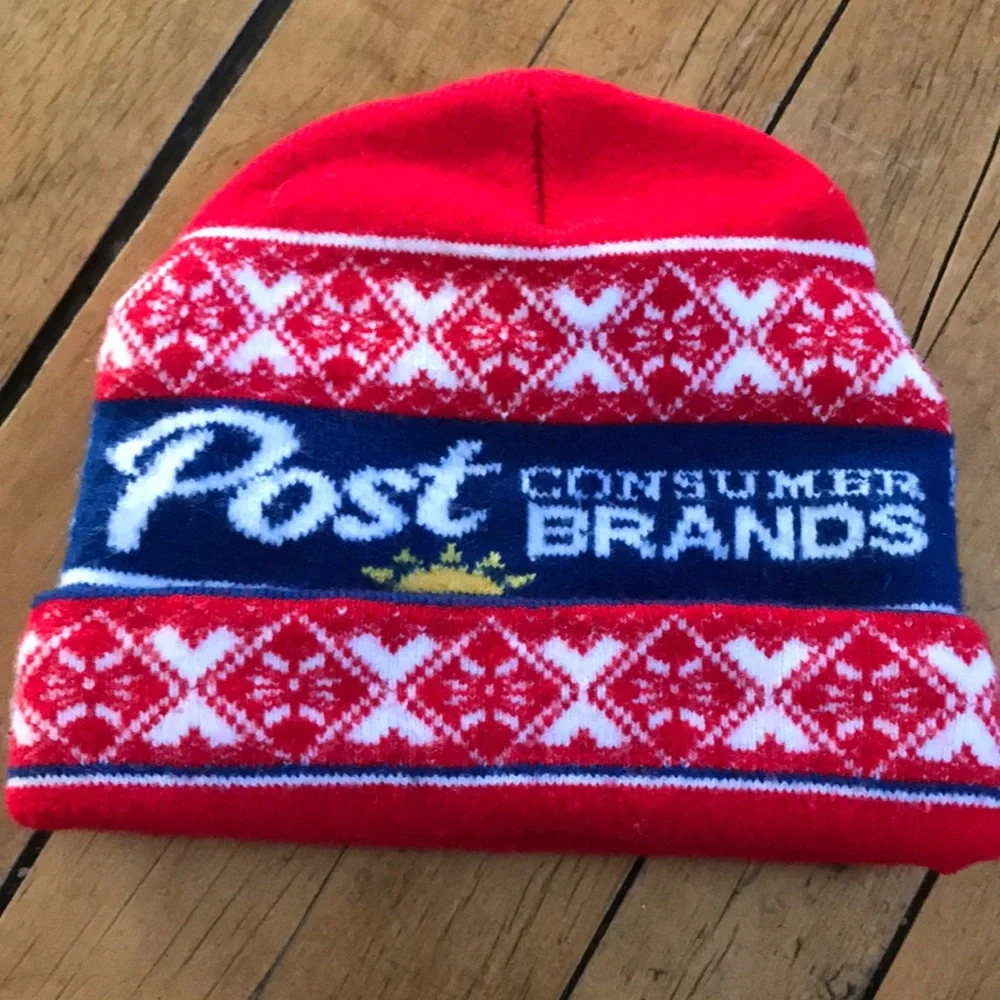 Red and Navy Knit Beanie with 'K' Logo - Men's Winter‎ Hat